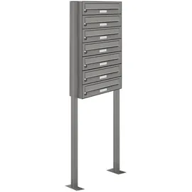 AL Briefkastensysteme 7er Premium Standbriefkasten Aluminiumgrau inkl. Zeitungsfach