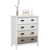 Homcom Kommode mit 5 Schubladen, Schubladenschrank mit Griff Kippschutz, Weiß 70 x 38 x 85 cm
