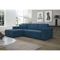 Fun Möbel Ecksofa Schlafsofa Sofa CONOR Stoff Marineblau Ottomane Links - Blau