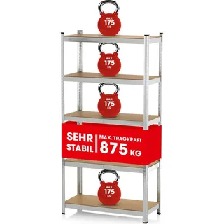 EasyMaxx Schwerlastregal EASYmaxx Silberfarben/Hellbraun