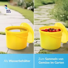 Benbow Eimer mit Deckel 10l Gelb - lebensmittelecht, stabil, luftdicht, auslaufsicher, geruchsneutral - Plastikeimer mit Henkel - leer
