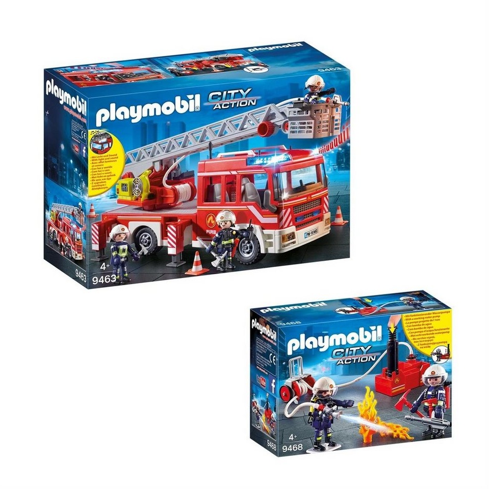 Playmobil® Spielbausteine 9463 9468 City Action 2er Set Leiterfahrzeug +