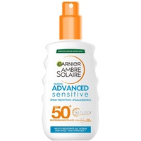 Garnier Ambre Solaire Schutzspray Advanced Sensitive, Gesicht und Körper, mit sehr hohem Schutz LSF 50+, hypoallergene Formel, resistent gegen Wasser, Salz und Chlor, 200 ml