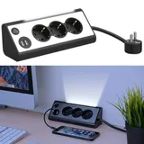 revolt 3-fach-Eck-Steckdosenleiste mit 2 USB-Lade-Ports und LED-Nachtlicht