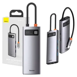 Baseus Metal Gleam, USB-C 6 Ports), Dockingstation - USB 3.2 Gen 1 (3.1 Gen 1) Type-C, 100 W, 10,100,1000 Mbit/s, Grau,