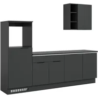 MID.YOU Küchenblock Charly ohne Geräte ca. 260 cm schwarz mit LED