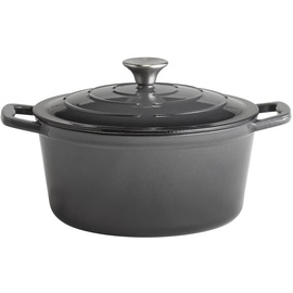 APS Kochtopf mit Deckel "5 STARS", Schmortopf Gusseisen, induktionsgeeignet, ofenfest, inkl. Deckelhalter, Ø 25 cm, 4 Liter, anthrazit