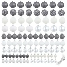 vidaXL 100-tlg. Weihnachtskugel-Set 3/4/6 cm Weiß/Grau