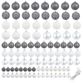 vidaXL 100-tlg. Weihnachtskugel-Set 3/4/6 cm Weiß/Grau