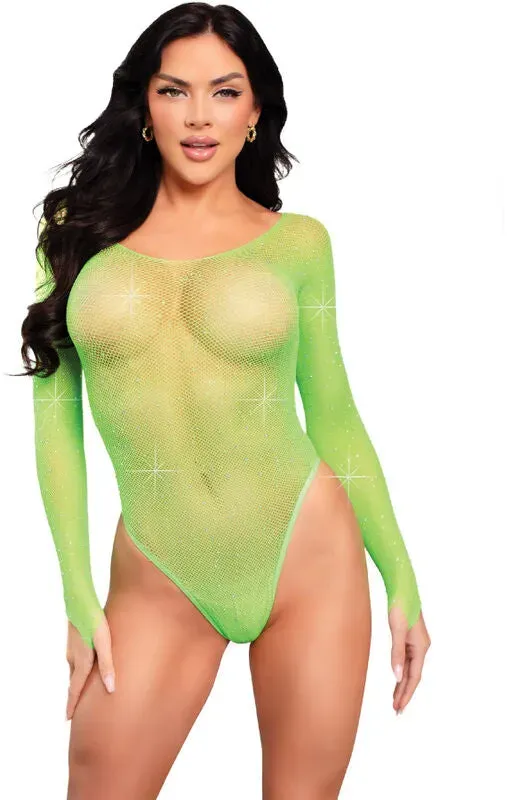 LEG AVENUE  Langärmeliger Bodysuit mit Kristallmuster - Grün