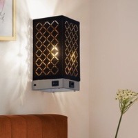 ETC Shop Wandleuchte Wandlampe Stoffschirm Wohnzimmerlampe schwarz gold mit