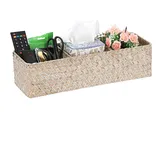 IGNPION Aufbewahrungskorb aus Seegras mit 3 Fächern, gewebter Korb, Toilette, Tank-Top, Korb, Badezimmer, Aufbewahrungsbox, Regale, Mehrzweck-Dekorkorb, weiß getüncht