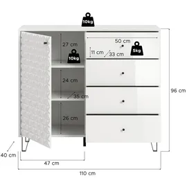 VCM Highboard Prisma 110 x 96 x 40 cm Weiß Hochglanz
