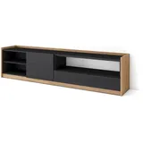 SKRAUT HOME Lowboard 207 cm Schwarz Eiche Holzwerkstoff
