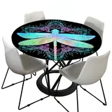 Morbuy Rund Tischdecke Elastisch, 3D Libelle Rund Tischdecken Wasserdicht Lotuseffekt Abwaschbar Abwischbar Tischtuch für Dekoration Küchentisch Garten Outdoor (Durchmesser 110cm,Mandala)