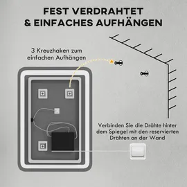 Homcom Badspiegel 50 x 70 cm LED mit 3 Lichtfarben IP44
