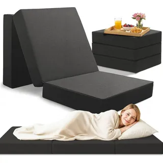 Blumtal Klappmatratze 195x75 cm - 3teilige Gästematratze klappbar extra dick (14 cm) - rückenfreundliche Faltmatratze Schaumstoff- Schlafmatratze... - Dunkelgrau