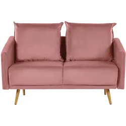 2-Sitzer Sofa Samtstoff rosa mit goldenen Beinen MAURA