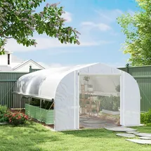 Outsunny Gewächshaus Stahl Weiß Folie 6 mm 18 m2