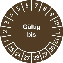 Dreifke® Prüfplakette Gültig bis 2025 - 2030, Dokumentenfolie, Ø 25 mm, 10 Stück/Bogen