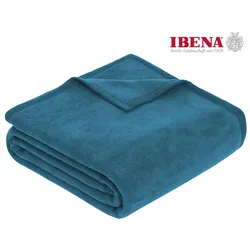 Wohndecke IBENA "Luxus", blau (petrol), B:220cm L:240cm, Baumwolle, Kunstfaser, Wohndecken, verschiedene Größen, unifarbenes Design, Kuscheldecke
