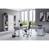moebel-dich-auf Schreibtisch OFFICE EDITION Set 3 (Büromöbel-Set Aktenschränke abschließbar, Winkelschreibtisch + Rollcontainer + Aktenschrank + Aktenregale), Metallgriffe grau|silberfarben