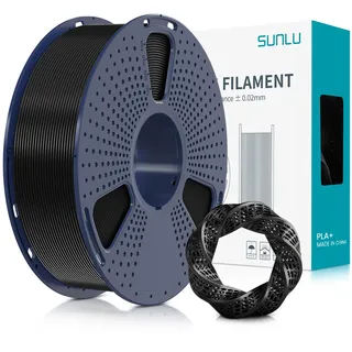 SUNLU PLA+ Filament 1.75mm, PLA Plus 3D Drucker Filament, Stärker belastbar, Neatly Wound, 1KG 3D Druck PLA+ Filament, Maßgenauigkeit +/- 0.02mm, Schwarz