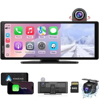 CARPURIDE Kabelloses Carplay & Android Auto mit Dashcam – 10.26-Zoll-HD-IPS-Touchscreen fürs Auto, 4K-Front- und 1080P-Rückkamera, Loop-Aufnahme, Bluetooth-Audio, Mirror Link, GPS, Siri