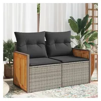 vidaXL Gartensofa 2-Sitzer mit Kissen Grau Poly Rattan