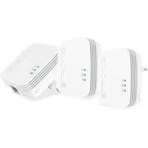 Strong - Powerline 600 Triple Set Mini - 3 Powerline-Adapter 600 Mbps - Highspeed-Internetzugang - 300 m Reichweite - Für alle Boxen/Router - LAN-Anschluss - Plug & Play-Installation - weiß