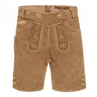 PAULGOS Trachtenhose Herren Lederhose Kurz mit Trägern 100% Echtleder - HK2 braun 50
