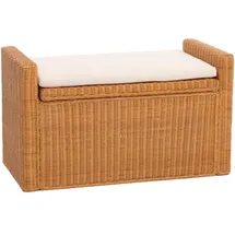 MCW Aufbewahrungstruhe Genua, Truhe Sitzbank Garderobenbank, Kissen Kubu Rattan 88cm ~ honigfarben