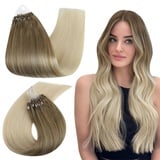 Ugeat Extensions Echthaar Microring Ombre 60cm Microring Extensions Echthaar 1g Microring Extensions Hellbraun Ombre Weißblond Micro Loop Extensions Microring Hair Extensions 50g 50 Strähnchen