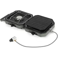 Tolletour Tragbarer Campingkocher Gas, 2-flammig, Mit Grillplatte Und Verchromten Rosten, Sicherheitsabschaltung, Outdoor Gaskocher Für Camping, Garten Und Reise