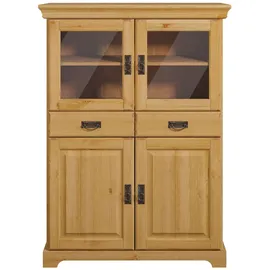 Home Affaire Highboard HOME AFFAIRE "Rügen", beige (natur), B:95cm H:130cm T:40cm, Massivholz, Sideboards, Highboard, Vitrine im Landhausstil, zertifiziertes Massivholz, Höhe 131 cm