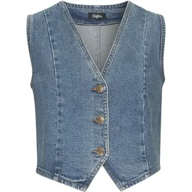 Buffalo Jeansweste BUFFALO, Damen, Gr. 38, blau (blau washed), Denim/Jeans, Obermaterial: 98% Baumwolle, 2% Elasthan, unifarben, figurbetont taillenlang, V-Ausschnitt, Westen, in verkürzter Länge, figurbetonende Passform, modisch