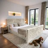 Kaiser Möbel Boxspringbett mit bettkasten, matratze, topper, BLANKET stoff Bubble 200x200 cm Beige - Beige