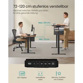Songmics elektrisch höhenverstellbarer Schreibtisch braun rechteckig, C-Fuß-Gestell schwarz 140,0 x 60,0 cm