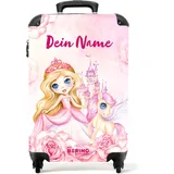 NoBoringSuitcases.com Kinderkoffer Mädchen, Reisetrolley Mit Rollen, Kinder Reisekoffer, Kindertrolley, Koffer Mädchen, Handgepäck Koffer, Handgepäck 55x40x20 cm (Prinzessin und Schloss - Rosa-Lila)