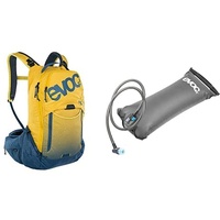 EVOC Unisex - Erwachsene Trail PRO Backpack HYDRATION BLADDER 3L Trinkblase für den Rucksack (16L, Größe: L/XL, Rückenprotektor, individuelle Schultergurte), Curry/Denim/Carbon Grau