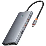 Baseus HUB PortalJoy Series 13in1 USB-C - 2x HDMI / DP / VGA / USB-A 3.1 / USB-C 3.1 / USB-A 2.0 / P (USB-C, 13 Ports), Dockingstation / USB Hub, Grau