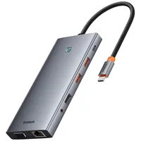 Baseus HUB PortalJoy Series 13in1 USB-C - 2x HDMI / DP / VGA / USB-A 3.1 / USB-C 3.1 / USB-A 2.0 / P (USB-C, 13 Ports), Dockingstation / USB Hub, Grau