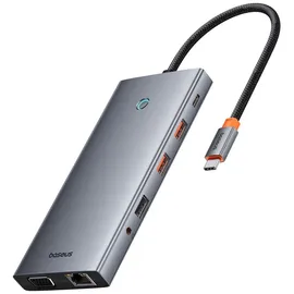 Baseus HUB PortalJoy Series 13in1 USB-C - 2x HDMI / DP / VGA / USB-A 3.1 / USB-C 3.1 / USB-A 2.0 / P (USB-C, 13 Ports), Dockingstation / USB Hub, Grau