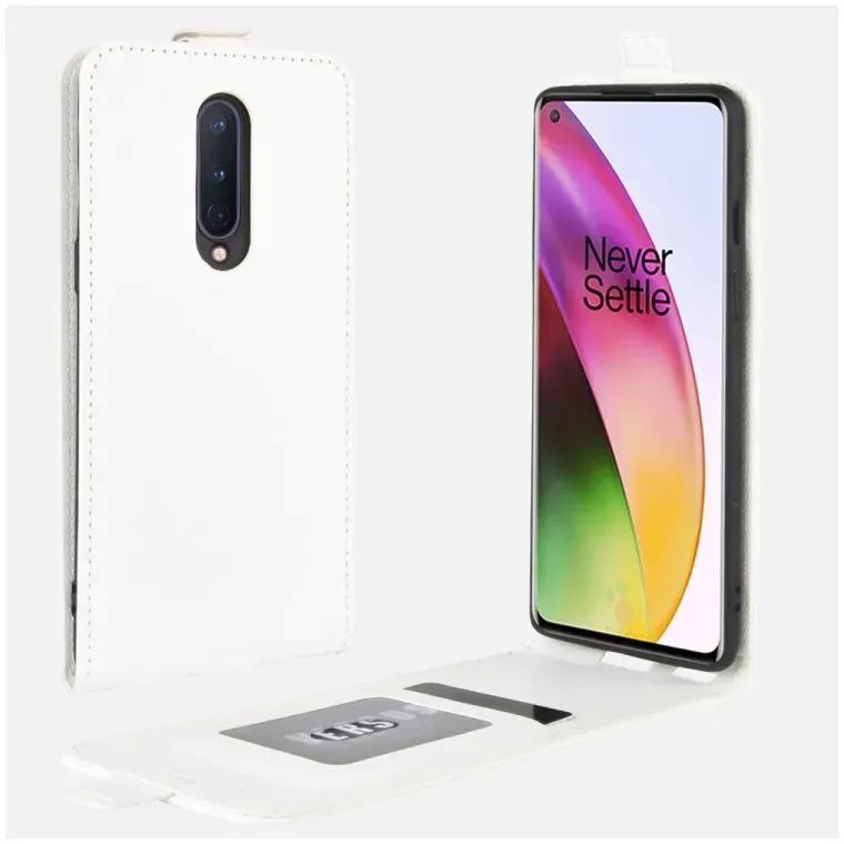 Flip Case Handyhülle für OnePlus 8 Vertikal Schutzhülle Tasche Cover Weiß Bumper Smartphone Kartensteckplatz-Kreditkarte-Geldscheine EC-Karte Bank-Karte