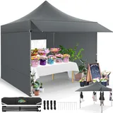 COBIZI Pavillon 3x3 Wasserdicht Stabil Winterfest mit Markisen und Seitenwänden, Faltpavillon 3x3 UV Schutz 50+ Popup Pavillon Faltbar Partyzelt für Garten, Camping and Market, Grau