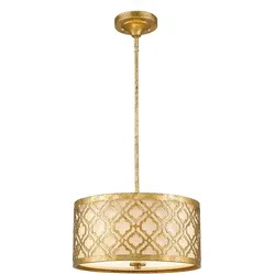 Arabella Pendelleuchte, 2-flammig, mittlerer Durchmesser, Antik-Gold, Elfenbeinfarbener Lampenschirm