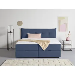 Boxbett ANDAS "Kederleicht", blau, B:205cm L:213cm, Komplettbetten, Boxspringbett, inklusive Bettkasten & Topper, in 4 Breiten und 2 Härtegraden