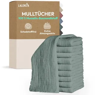 Laleni Spucktücher Baby im 5er Set aus Reiner Baumwolle - schadstofffreie Mulltücher weich 70x70 - saugstarke Mussellintücher Baby - Musselin Tuch als Mullwindel waschbare Mulltücher - Grün