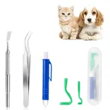 Bkemkri Zeckenzange 5er Set mit Etui, mit 2 Zeckenhaken, 2 Zeckenzangen Metall und 1 Zeckenpinzette, Zeckenentferner Set, Zeckenzangen, Zeckenhaken Hund, für Mensch, Hund, Katze, Kinder