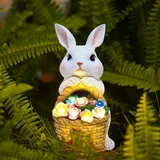 Skeadex Hase Figur Gartendeko,Kaninchen Gartenfiguren mit Solar Laterne,Osterhase Statuen Gartendeko für Draußen Wetterfest,Lustige Solar Kaninchen Gartenstatuen für Zimmer Garten Balkon Terrassen (D)
